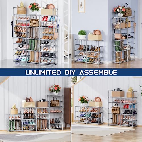 Mavivegue 9 Tiers Tall Shoe Organizer - Vertical Shoe Shelf for 50-55 Pairs, Stackable Racks for Entryway, Closet, Garage - Grey - Image 3