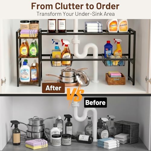Housolution Expandable Under Sink Cabinet Organizer Rack and Storage Shelf - Image 6