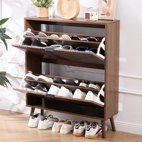 Shoe Cabinet Storage, Farmhouse Freestanding Organizer with 2 Flip Drawers - Image 3