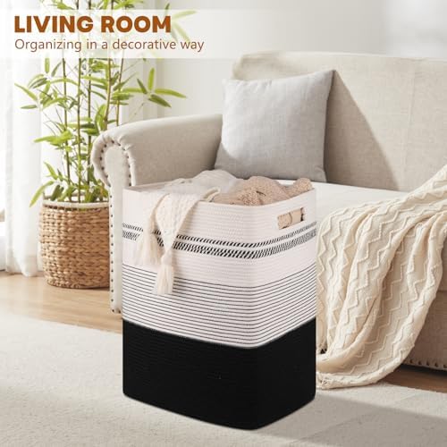 80L Large Cotton Rope Laundry Basket for Bedroom & Laundry Room, Tall Clothes Hamper with Sturdy Handles, Neutral Storage Bin Capable of Holding Blankets and Toys - Image 6