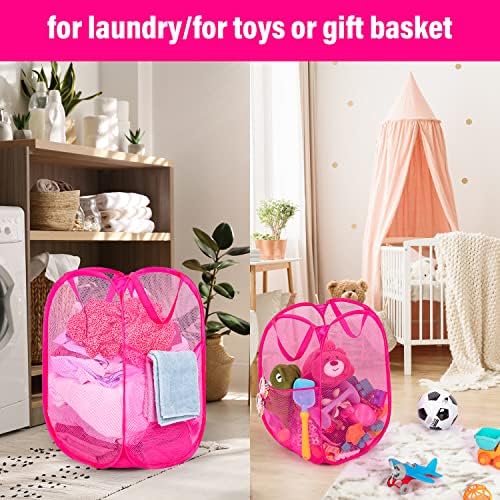 BATTOO Deluxe Strong Mesh Pop up Laundry Hamper Basket with Side Pocket for Laundry Room, Bathroom, Kids Room, College Dorm or Travel 3 Pack Blush - Image 5