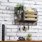 MyGift 6 Hook Wall Mounted Entryway Key Hanger and Mail Holder Basket, Rustic Torched Wood Hanging Home Organizer Rack with Decorative Mason Jar Flower Vase - Image 2