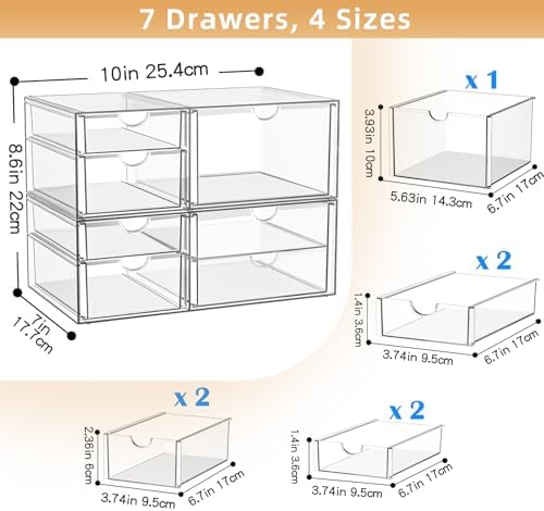 Stackable Storage Drawers, Acrylic Organizers,7 Drawers - Image 3