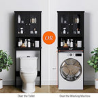 Over The Toilet Storage Cabinet for Bathroom, Black Storage Organizer Over Toilet, Space Saver with 2 Tempered Glass Doors, Black - Image 4
