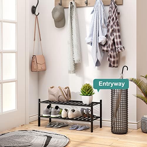 viewcare 2-Tier Black Bamboo Shoe Rack for Entryway, Stackable | Foldable | Natural, Shoe Shelf Storage Organizer for Hallway Closet, Free Standing Shoe Racks for Indoor Outdoor - Image 6
