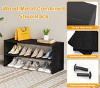 Black Shoe Rack Organizer for Closet, 2-Tier Expandable Shoe Shelf, Stackable Iron Wood Combination Small Shoe Racks Shelves for Closets, Entryway,Small Space,Hallway,Garage,6-12 Pairs - Image 5