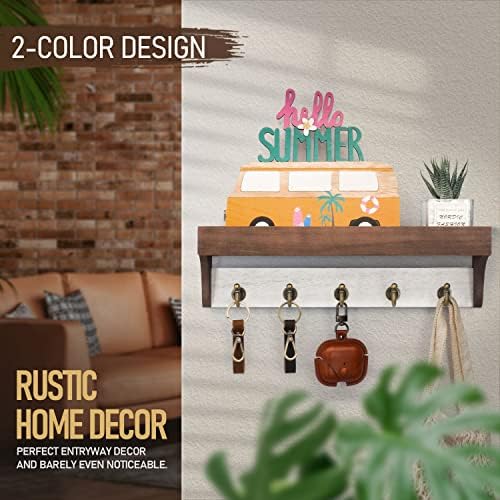 Rebee Vision Key Holder Wall Mount with Shelf for Entryway, Brown & White - Image 4