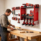 Power Tool Organizer Wall Mount,Power Drill Tool Holder,200lb Heavy Duty Tool Shelf,4 Tier Cordless Tool Organizer with 4 Drill Holders & 3 Divider Panels,Red - Image 2