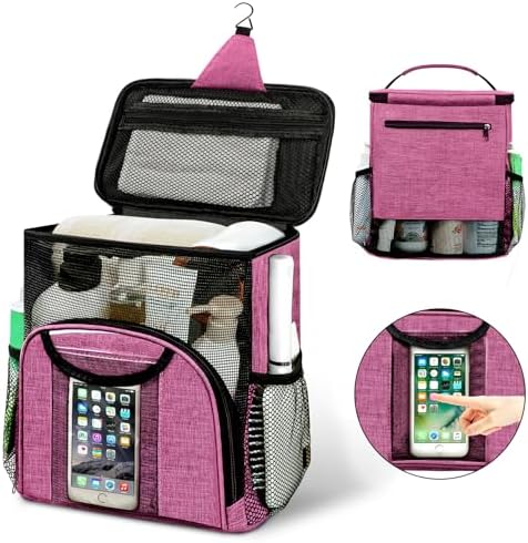 Attmu Portable Shower Caddy College Tote Bag, Quick Dry Hanging Toiletry Bag, Large Capacity Mesh Shower Caddy Portable for College Dorm Room Essentials for Boys and Girls for Bath Camping (Pink) by Attmu
