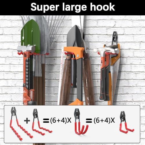 3-H Garage Wall Hooks 46 Pack,Garage Hooks Heavy Duty,Garage Storage Hooks for Hanging and Organizing Garden,Lawn,Yard Tools,Chairs,Ladders,Weed Eater,Shovel,Blower(Red) - Image 5