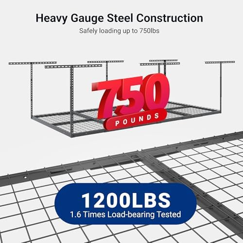 FLEXIMOUNTS 4x8 Overhead Garage Ceiling Storage Rack Adjustable, Hammertone - Image 3