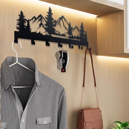 Metal Key Holder, Wall Mounted Key Hooks, Key Holder for Wall, Key Organizer Rack with 7 Hooks, Key Hanger Decor for Kitchen, Entryway, Hallway, Bedroom, Doorway (Mountain 12IN) - Image 5
