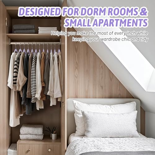 Sishynio Velvet Hangers 30 Pack, Non-Slip Slim Felt Clothes Hangers Purple | Space-Saving Closet Organization; Flocked Surface; 360° Swivel Hooks; For Shirts, Coats, Dresses, Blouses - Image 7