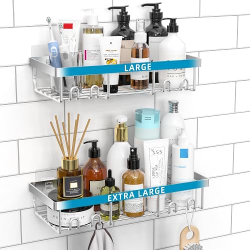 Moforoco Large Silver Shower Caddy Shelf Organizer Rack, Self Adhesive Bathroom Shelves Basket, Home Farmhouse Wall Inside Organization and Storage Decor Rv Accessories by MOFOROCO