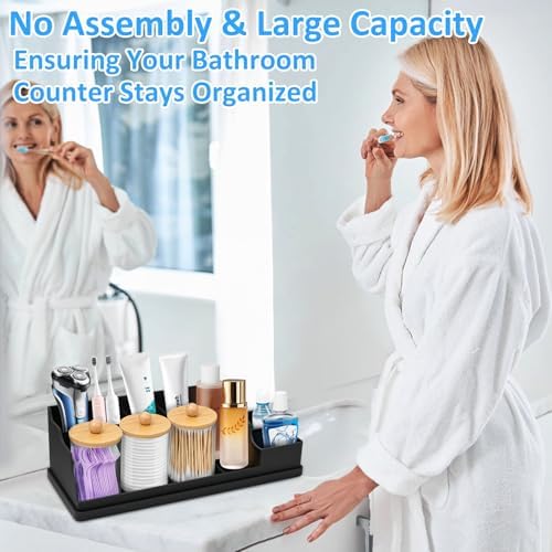 Bathroom Counter Organizer, Black Silicone Toothbrush Holders for Bathrooms Organizer Countertop with 3PCS Qtip Holder, Toothbrush and Toothpaste Holder for Bathroom Organization Storage Vanity - Image 2