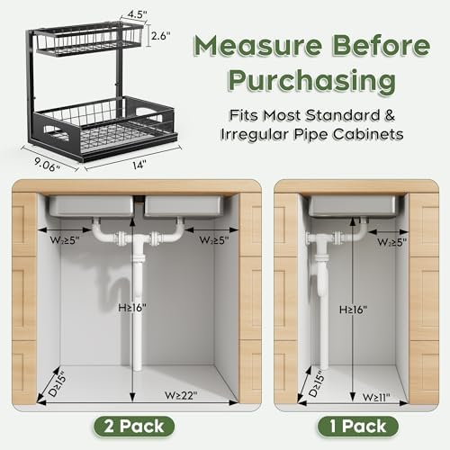 Under Sink Organizer, 1-Pack L-Shaped Metal Pull-Out Drawers for Kitchen - Image 2