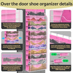 PAULONE 12 Pocket Over the Door Shoe Organizer,Reusable Breathable Large Mesh Bag Men's & Women's Sneaker Organizer,Shoe Organizer for Kids,Hanging Shoe Storage Hanging Bag (Pink) - Image 2