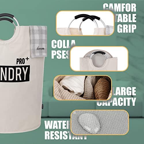 Caroeas Super Large 150L Laundry Basket Pro, Waterproof Laundry Hamper, Collapsible Laundry Basket Easy Storage, Clothes Hamper Stands Up Well, Laundry Bag with Padded Handles (Beige) - Image 4