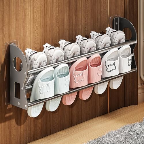 Expandable Wall Mounted Shoe Rack, Hanging Shoe Organizer Shelf (Grey) - Image 6