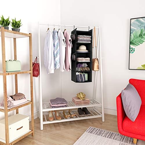 MAX Houser 5-Shelf Hanging Closet Organizer with 4 Side Pockets, Black | Foldable Fabric Hanging Shelves for Closet, Cloth Hanging Shelves with 2 sturdy hanging hooks, Small Space Saver - Image 6