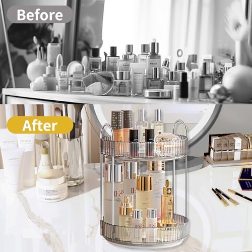 Asayuee 360 Rotating Makeup Organizer for Vanity,Bathroom Countertop Organizer,Spinning Perfume Organizer&Vanity Organizer(Grey-2 Tier) - Image 5