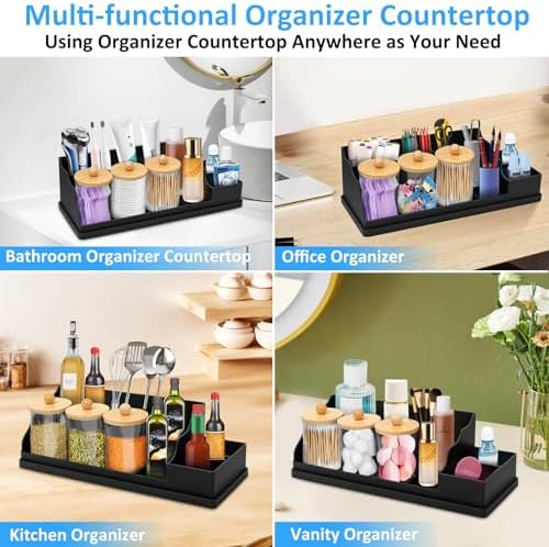 Bathroom Counter Organizer, Black Silicone Toothbrush Holders for Bathrooms Organizer Countertop with 3PCS Qtip Holder, Toothbrush and Toothpaste Holder for Bathroom Organization Storage Vanity - Image 6