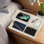 HofferRuffer Valet Jewelry Tray Organizer with Drawer, Faux Leather Storage Catchall Box Phone Charging Station Tray with Dresser Nightstand Desktop Drawer Organizer (White) - Image 6