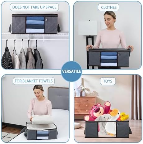 VENO 3 Pack Medium Clothes Storage Bag with Reinforced Handle 9.5 Gallon | Thick Container Bins Organizer for Blankets, Comforters, Bedding, Foldable w/ Sturdy Zipper, Clear Window, Grey(9.5 Gallon) - Image 3