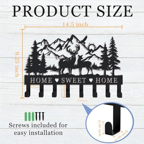 Deer Metal Key Holder for Wall, 14.5" X 9.2", Key Hooks for Wall Organizer, Key Rack, Forest Theme Coat Hat Towel Hooks, Ideal for Living Roo - Image 7