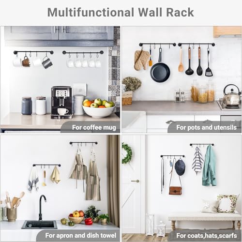 Mkono Mug Holder Wall Mounted Coffee Cup Rack Hanger Modern Metal Wall Rack with 15 Mug Hooks Rustic Utensil Tea Cups Storage Organizer for Kitchen Dining Room Coffee Bar, Set of 3, Black - Image 5