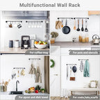 Mkono Mug Holder Wall Mounted Coffee Cup Rack Hanger Modern Metal Wall Rack with 15 Mug Hooks Rustic Utensil Tea Cups Storage Organizer for Kitchen Dining Room Coffee Bar, Set of 3, Black - Image 5