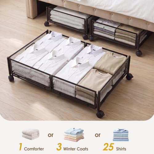 VECELO Under Bed Storage Containers with Wheels, Foldable Shoe Organizer Drawer with Handles, Space Saving for bedroom, Tool-free Assembly, 2 Pack - Image 6