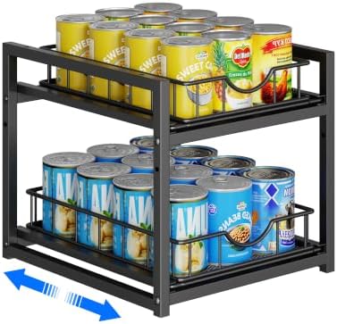 Pull Out Canned Food Organizer Rack, 2-Tier Metal Canned Goods Storage Holder, Can Storage Organizer for Kitchen Cabinets Pantry Shelves, Storage for Canned Goods & Soda Cans, Holds Up to 12Cans by Huxitocan