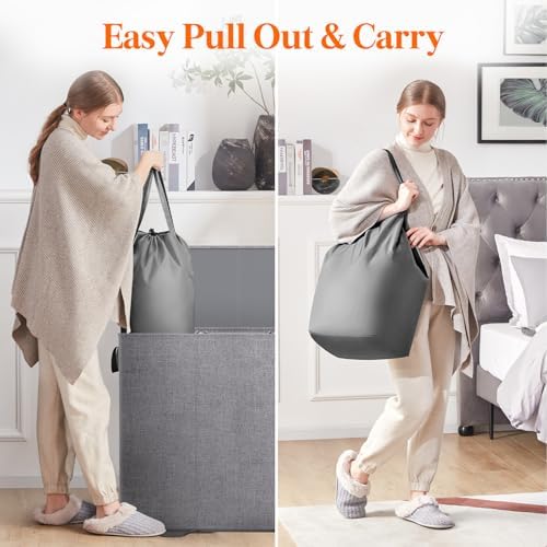 Lifewit Triple Laundry Hamper with Lid, Removable Laundry Bags, Gray - Image 5