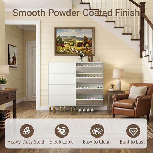 4 Flip Drawer Shoe Cabinet, Slim Metal Storage for Entryway - Image 3