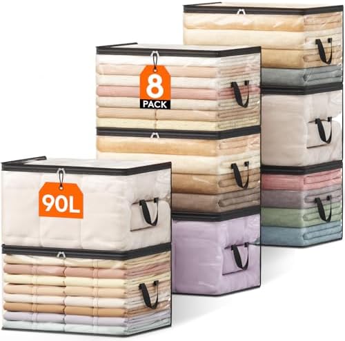 Lifewit 8 Pack Clear Clothes Storage Bags, 90L Blanket Storage with Zipper by Lifewit