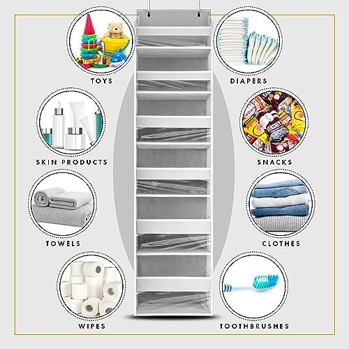 HOMELUX THEORY Over the Door Organizer, 6-Tier, 100D Fabric Transparent 1pc | Over the door shoe organizer, 50 lbs capacity, 12 side mesh pockets, 100D extra thick fabric, Closet & entryway storage - Image 3