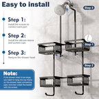 Aluminum Shower Caddy Hanging for Handheld Showerheads, Never Rust Shower Organizer with Hooks Holder Toothbrush Holder，Over Showerhead Caddy for Bathroom, Black - Image 5