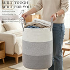 70L Woven Laundry Basket, Large Clothes Hamper with Handles- Grey - Image 5