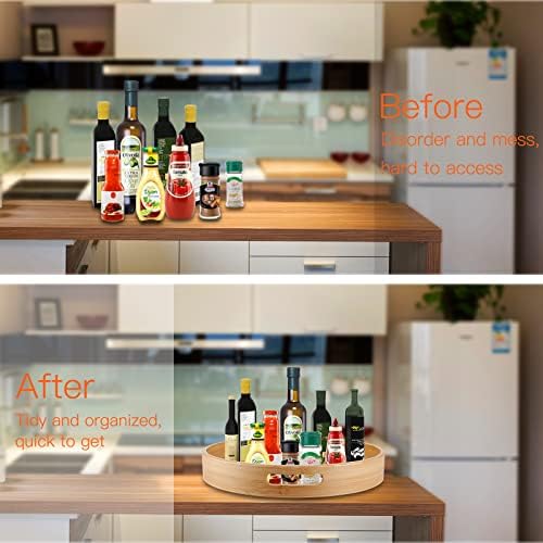 Lazy Susan Organizer 14 inch, Bamboo Lazy Susan for Table, Kitchen Turntable Organizer with Double Handles, Round Wood Rotating Turntable Spice Organizer for Countertop Cabinet or Pantry - Image 5