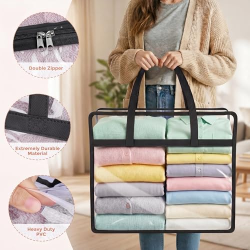6 Pack Clear Storage Bags for Clothes, 45L Closet Organizers and Storage | Plastic storage with zipper and handle, moving bags, under-bed storage, closet organizer for blankets, comforters, toys - Image 3