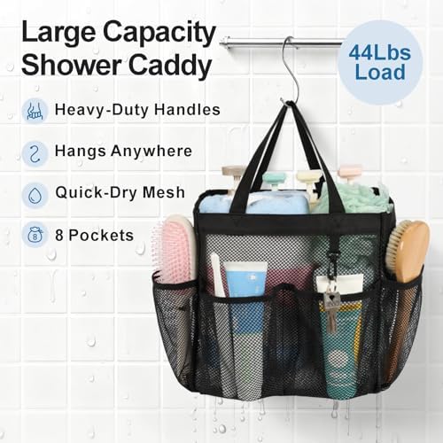 Mesh Shower Caddy Portable - 2 Packs, S-Hook, Shower Bag for Dorm Camping - Image 3