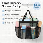 Mesh Shower Caddy Portable - 8 Pockets, S-Hook, Shower Bag for Dorm Camping - Image 3