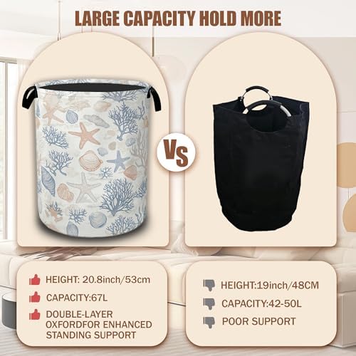Seashells Starfish Laundry Basket,Waterproof Foldable Laundry Hamper,Dirty Clothes Basket, Linen Bin Storage Organizer Collection 16" x 20.8" - Image 4