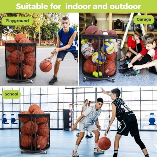 Kingarage Ball Storage Bin, Sports Ball Storage Cart, Ball Holder with Wheels for Basketball, Soccer, Garage, School, Indoor, Outdoor Ball Basketball Storage Rack Upgraged - Image 2