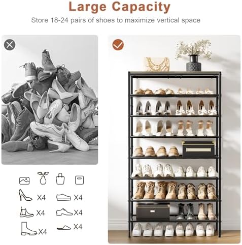 8 Tier Metal Shoe Rack with Wood Top, 24-32 Pairs - Image 4