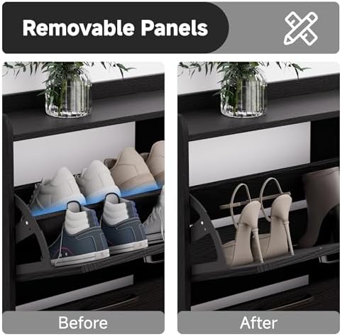 Shoe Storage Cabinet with 4 Flip Drawers, Freestanding Shoe Organizer with Adjustable Shelf & Anti-Tipping Device, Hidden Shoe Rack for Entryway, Hallway, Foyer, Lounge（Black） - Image 3