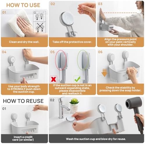 LEVERLOC Shower Caddy Suction Cup,Shower Organizer Bathroom Shelf,Grey 2pcs - Image 6