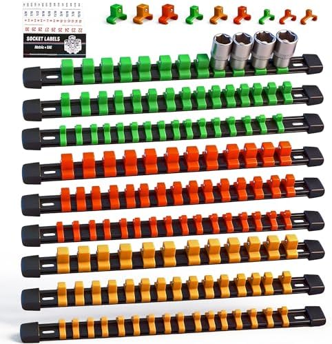 SWANLAKE Organizer Socket Holder, 9PCS 1/4-Inch x 48 Clips, 3/8-Inch x 45 Clips, 1/2-Inch x 36 Clips, Premium Quality Socket Clip Rail Holder by SWANLAKETOOLS