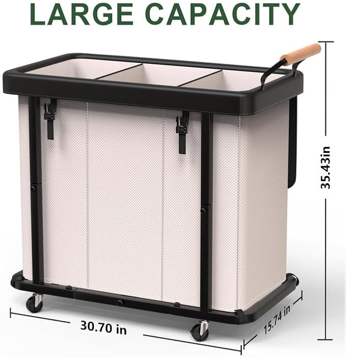Laundry Hamper 3 Section,230L Rolling Dirty Clothes Hamper White - Image 6